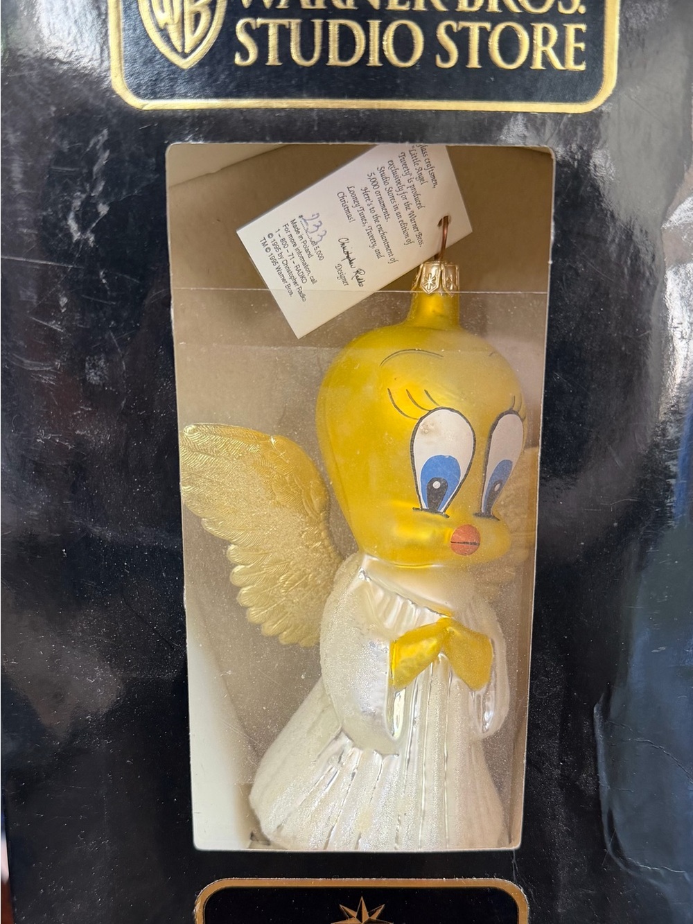 Warner Bros. Tweety Angel Glass Ornament - Yellow, White, Gold